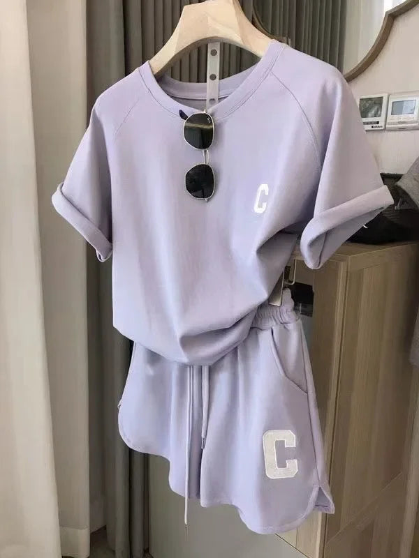 Summer Sleepwear Loose Short Sleeve T-Shirt Casual Shorts Large Size Pajamas Set