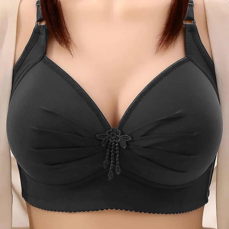 Plus-size Brassiere Wire-free Middle-aged Underwear Three-row Hook Large Cup Bra