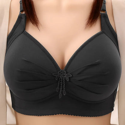Plus-size Brassiere Wire-free Middle-aged Underwear Three-row Hook Large Cup Bra