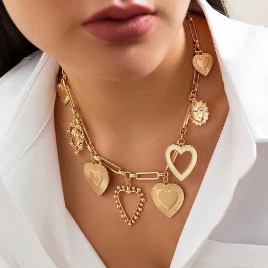 Goth Big Love Heart Pendant Choker Necklace