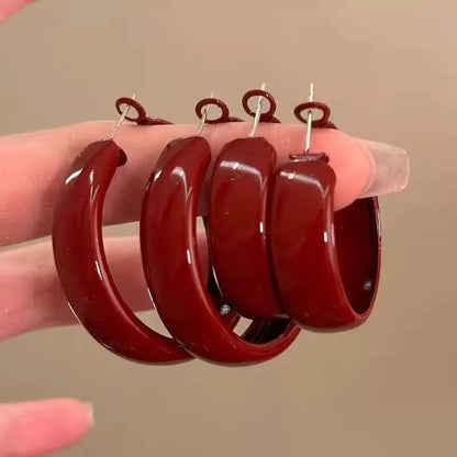 Red Large Circle Hoop Earrings