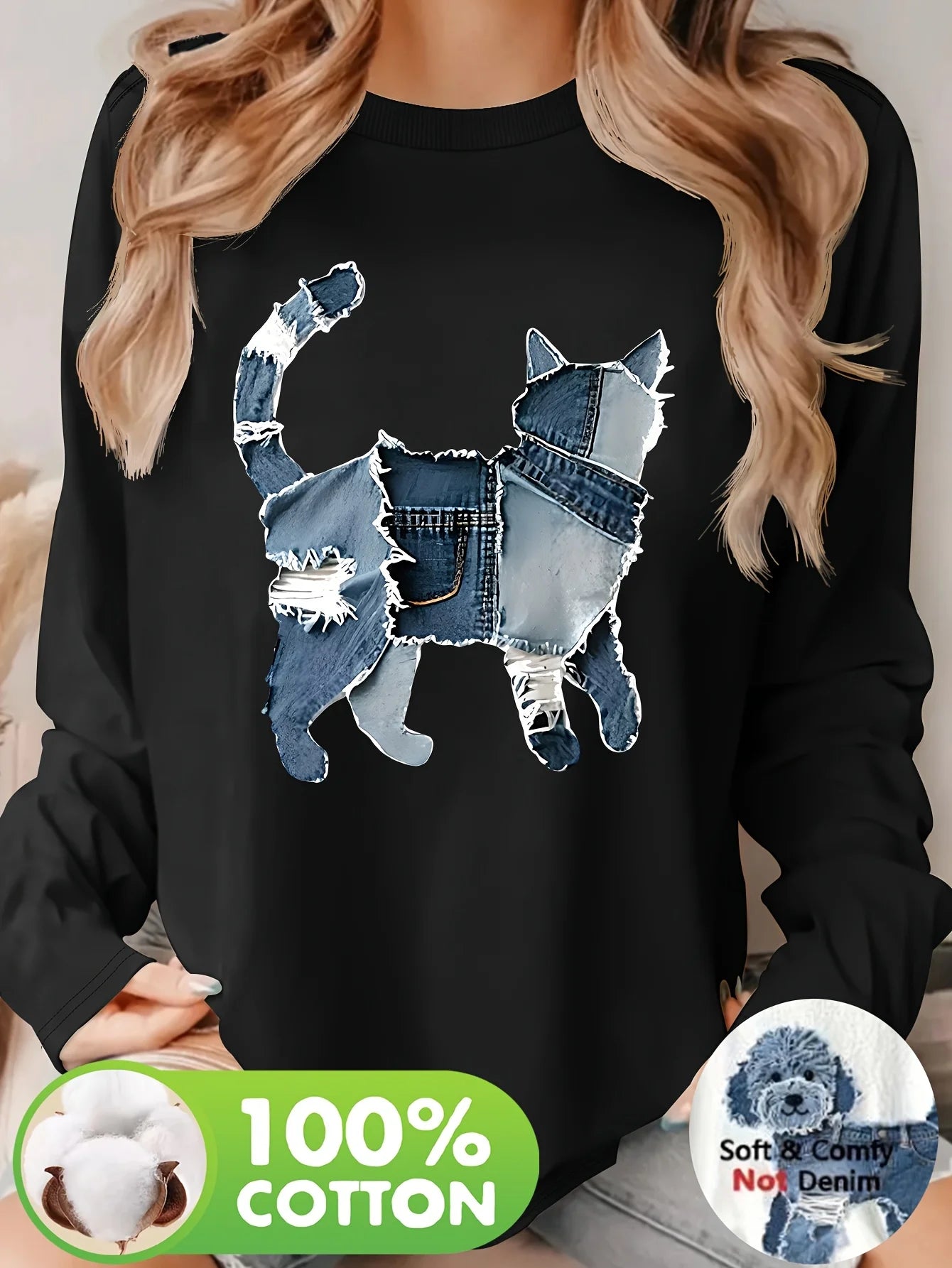 Pure cotton casual heart-shaped long sleeved T-shirt