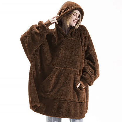 Thick Warm Hooded Outerwear Solid Elegant Soft Double Fleece Jacket pullover