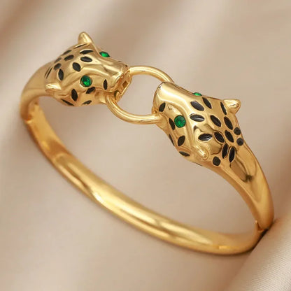 Stainless Steel Metal Crystal Leopard Bangles bracelets