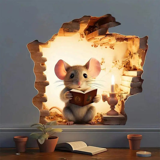 Mouse Hole Book Lover's Mouse Reading Wall Sticker