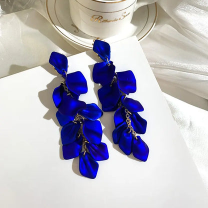 Flower Drop Long Tassel Pendant Earrings