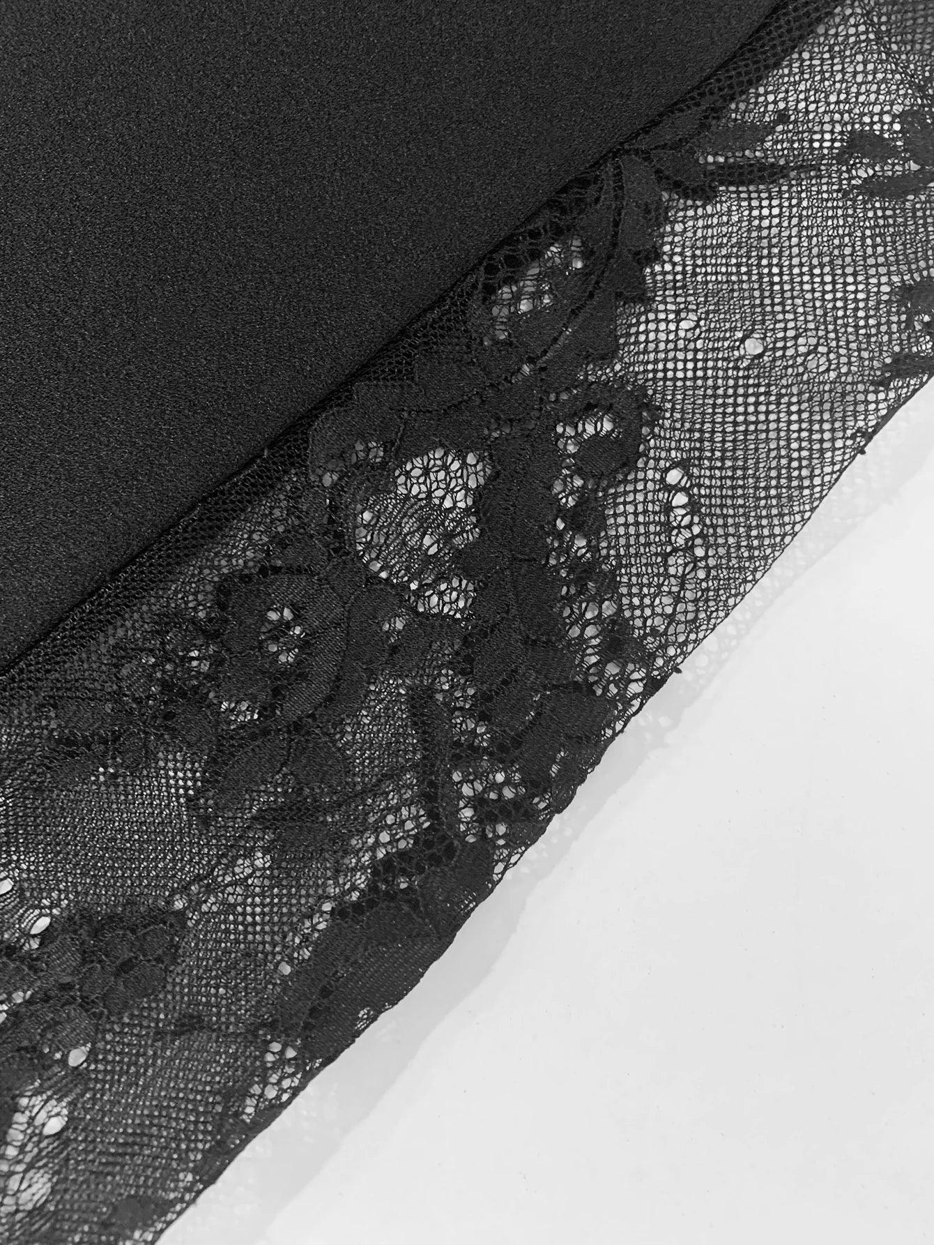 Black split lace elastic waist wide leg pants