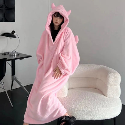 Thickened Padded Homewear Loose Oversized Hooded Dresses Pajamas