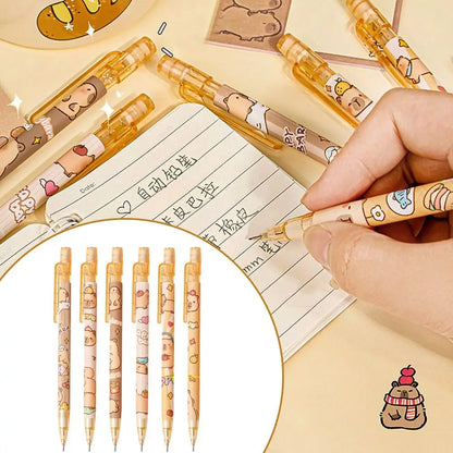 6pcs 0.5mm Capybara Mechanical Pencil Press with Eraser Propelling