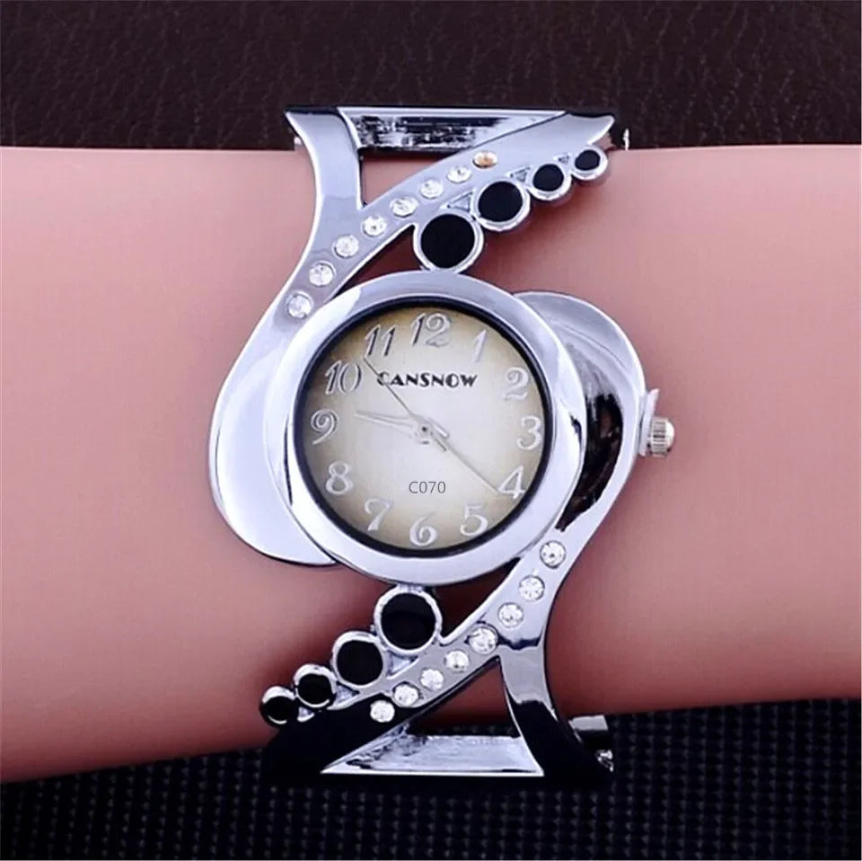 Bangle Wristwatch Quartz Crystal Luxury Rhinestone Watch