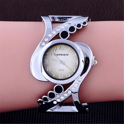 Bangle Wristwatch Quartz Crystal Luxury Rhinestone Watch