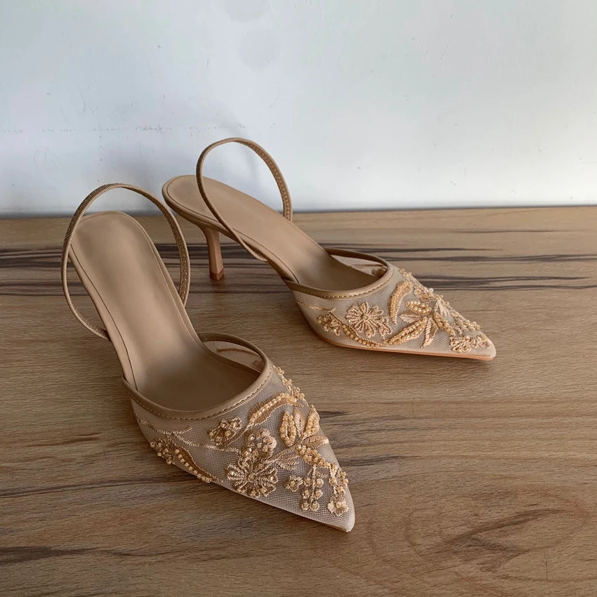 Mesh Flowers High Heels Sexy Dress Shoes
