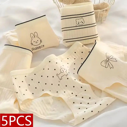 5Pcs/Lot Cotton Sexy Mid-Rise Lingerie