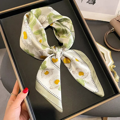Luxury Silk Square Scarf Soft Satin Horse Hairband Hijab Headband Shawl