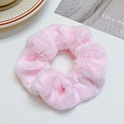 Solid Soft Plush Wide Hair Band Ponytail Holder Hair Tie Fluffy Rubber Band