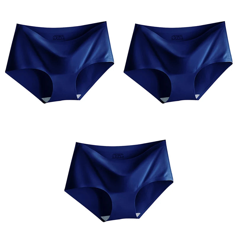 3Pcs/Set Large Size Mid-waist Ice silk Lingerie