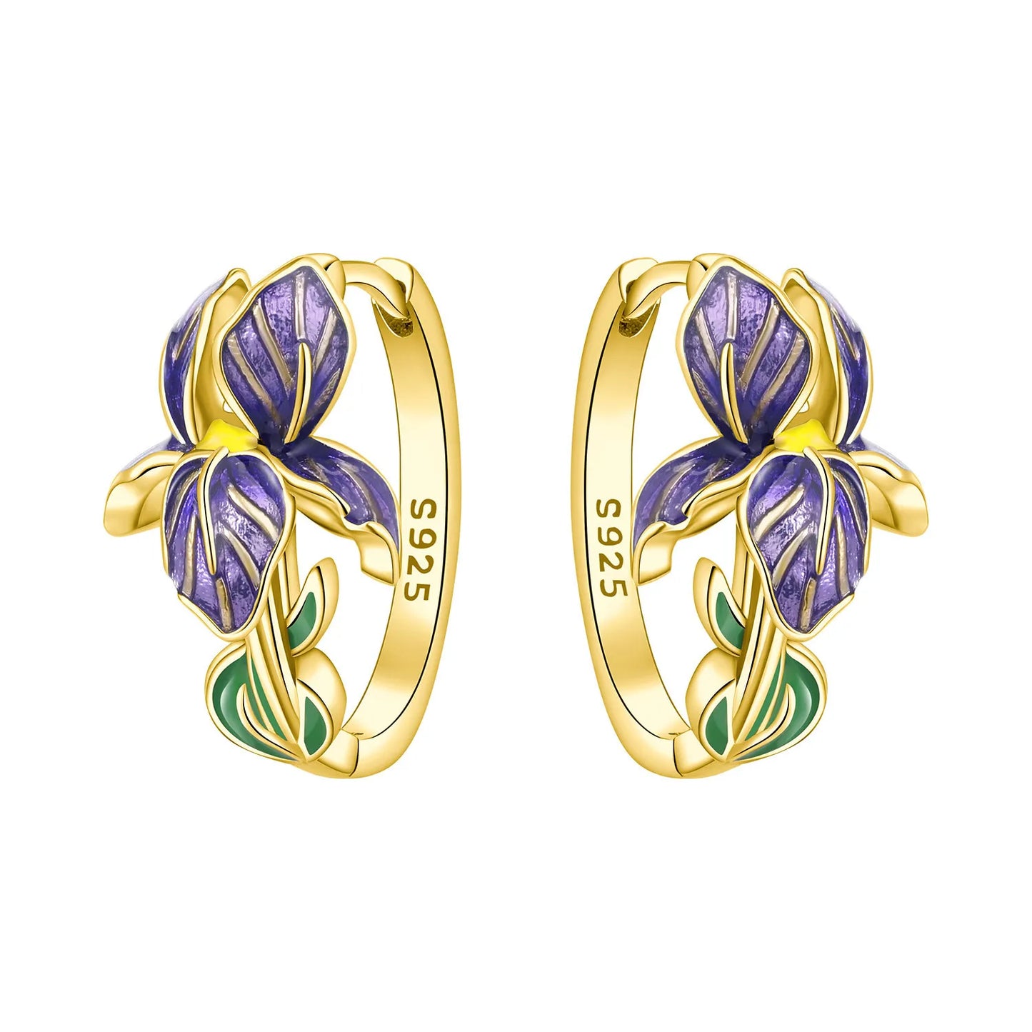 Orstarry Original 925 Sterling Silver Blue Iris Flower Earrings