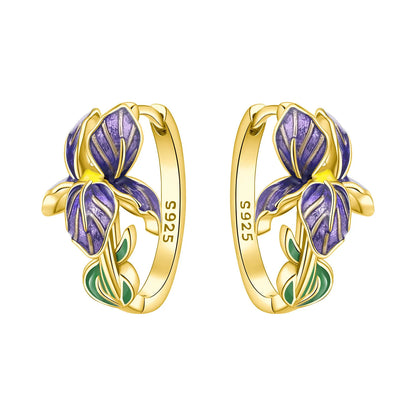 Orstarry Original 925 Sterling Silver Blue Iris Flower Earrings