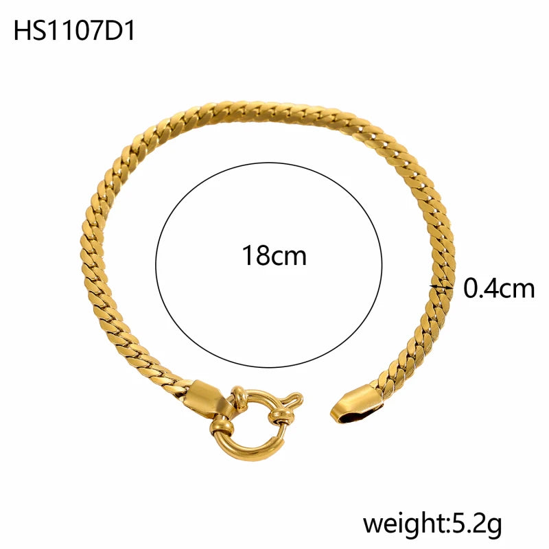 Stainless Steel Thick Simple Chunky Chain Layered Gold Bracelet Set
