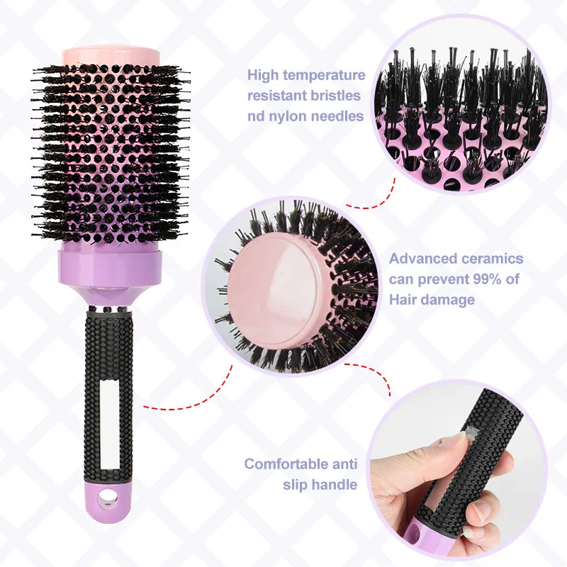 Professional Ceramic Thermal Round Brush Salon Blow Drying Curling Barrel Brush