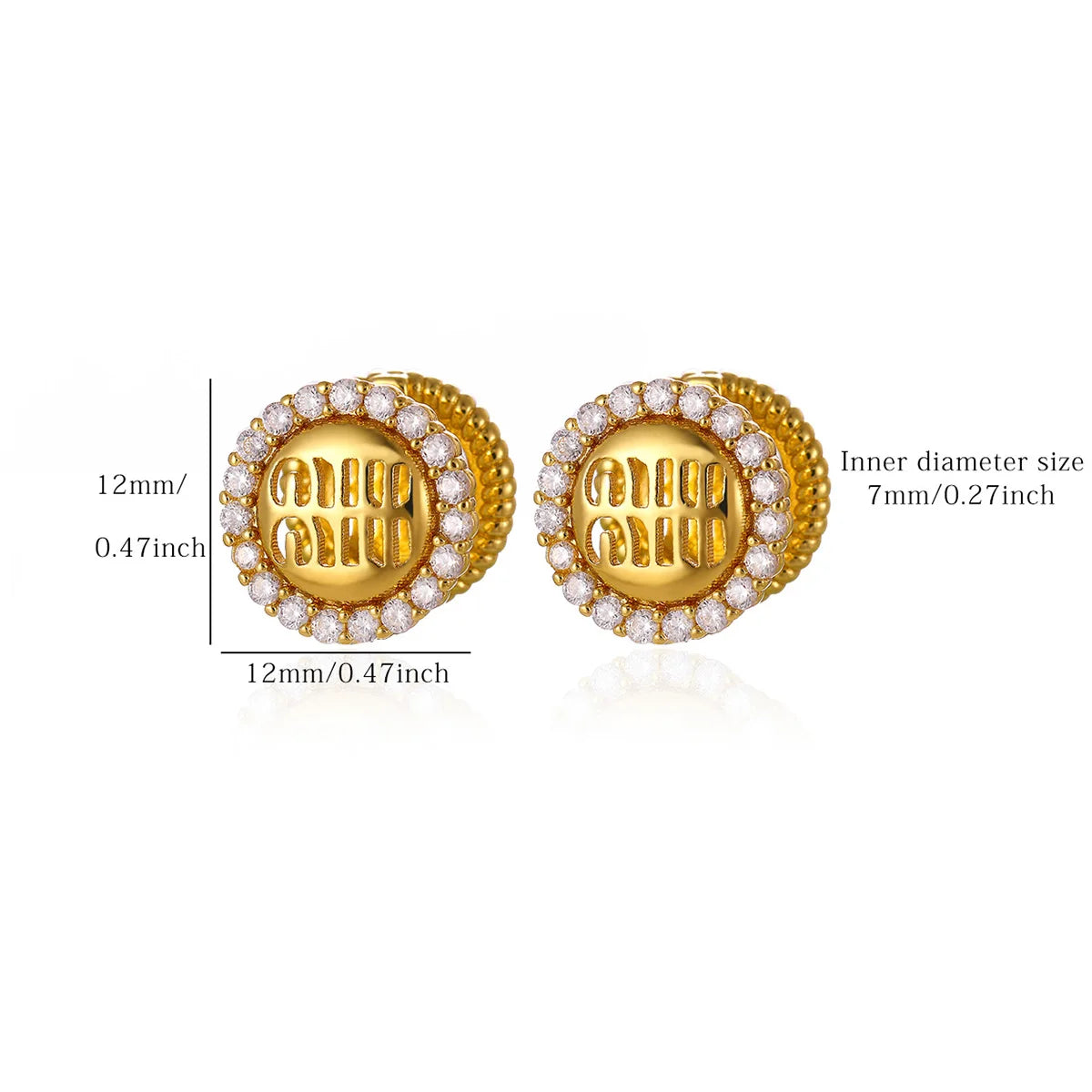 Double Sided Letter Round Crystal Halo Huggie Hoop Earring