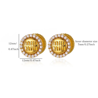 Double Sided Letter Round Crystal Halo Huggie Hoop Earring