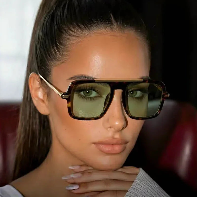 Square Oversized Leopard Champagne Sunglasses