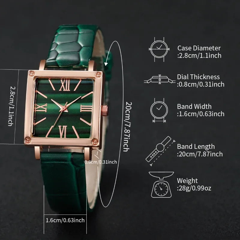 Square Quartz Roma Dial Leather Strap Wristwatches