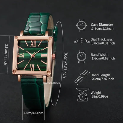 Square Quartz Roma Dial Leather Strap Wristwatches