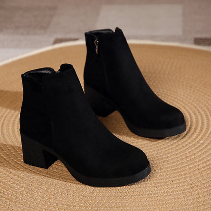 High-heeled ankle elegant round toe warm winter boots