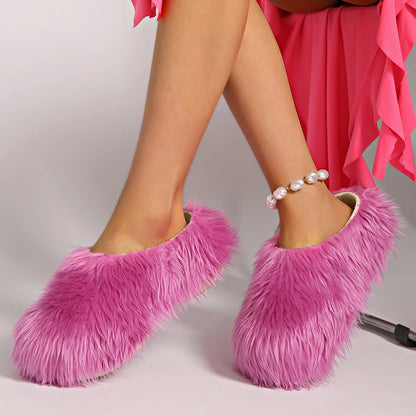 Faux Fur Platform Thick Sole Slippers