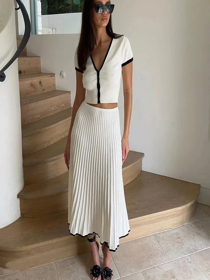 Long Skirt Suit Short Sleeve V-neck elegant dress set