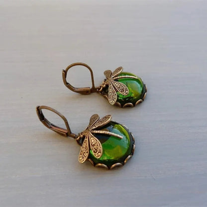 Vintage Bronze Dragonfly Drop Earrings