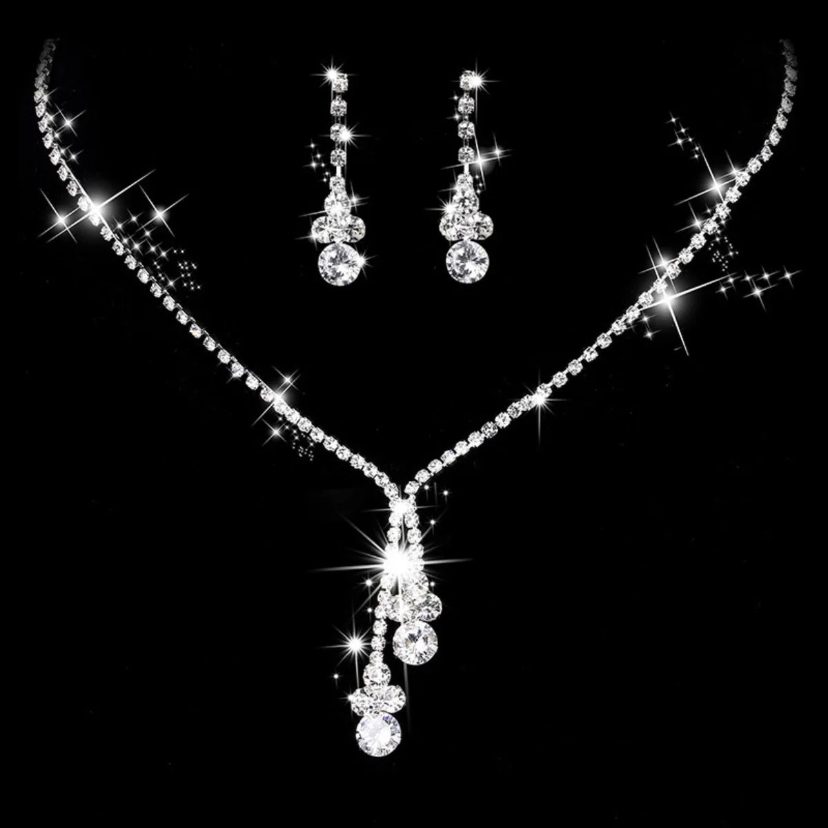 Zircon Stud Stainless Steel Necklace Jewelry Set