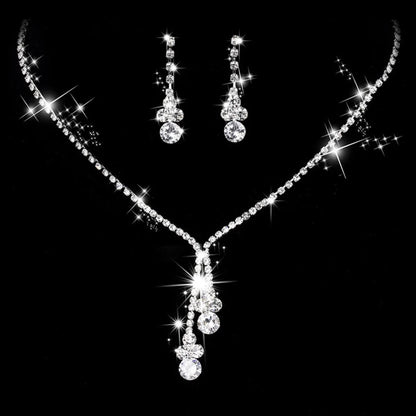 Zircon Stud Stainless Steel Necklace Jewelry Set