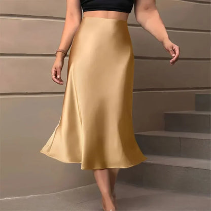 Satin High Waist Elegant Long Silk Skirt