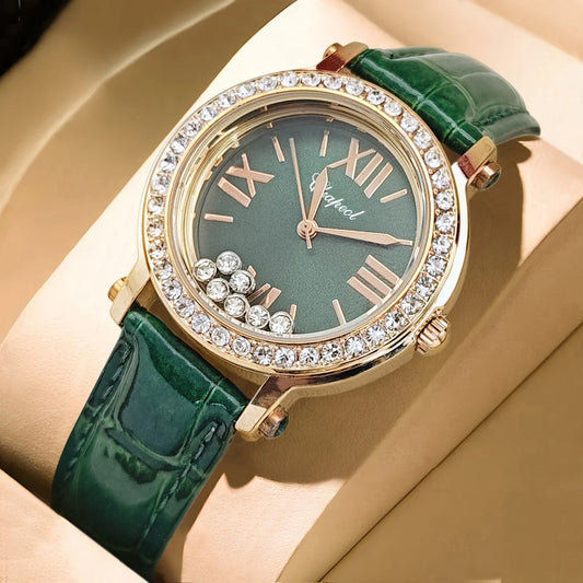 Vintage Green Waterproof with a Luxurious Diamond-Studded Watch