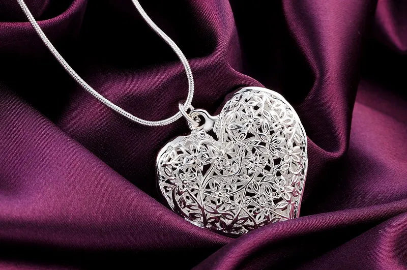 925 Sterling Silver Carved Heart Snake Necklace