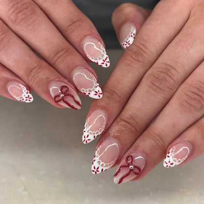 24pcs French Fake Nails Finished Almond Nails Sets