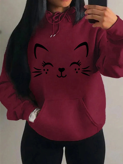 Casual Hip Hop Hoodie Happy Cat Pulloverar