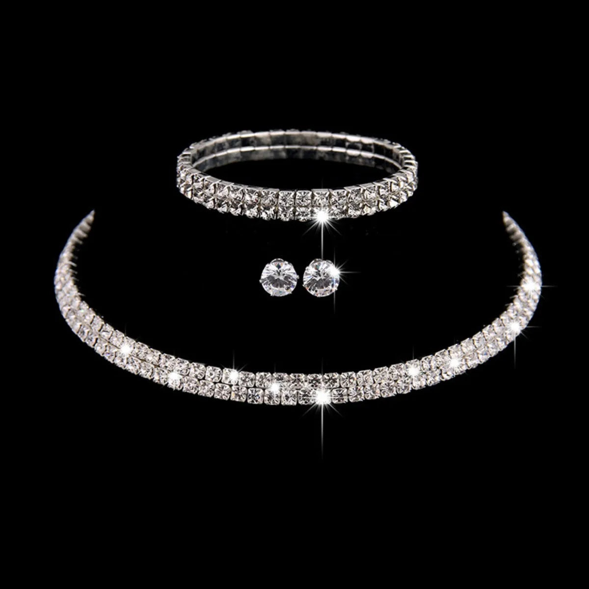 Zircon Stud Stainless Steel Necklace Jewelry Set