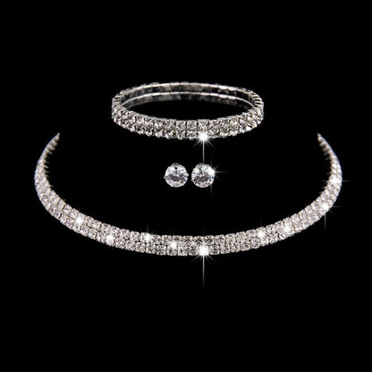 Zircon Stud Stainless Steel Necklace Jewelry Set