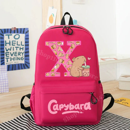 Capibara Kids Backpack New Anime Capybara Letter A-Z School Bags