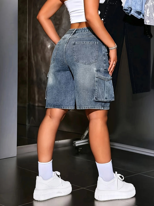 Multi-Pocket Bermuda Blue Shorts