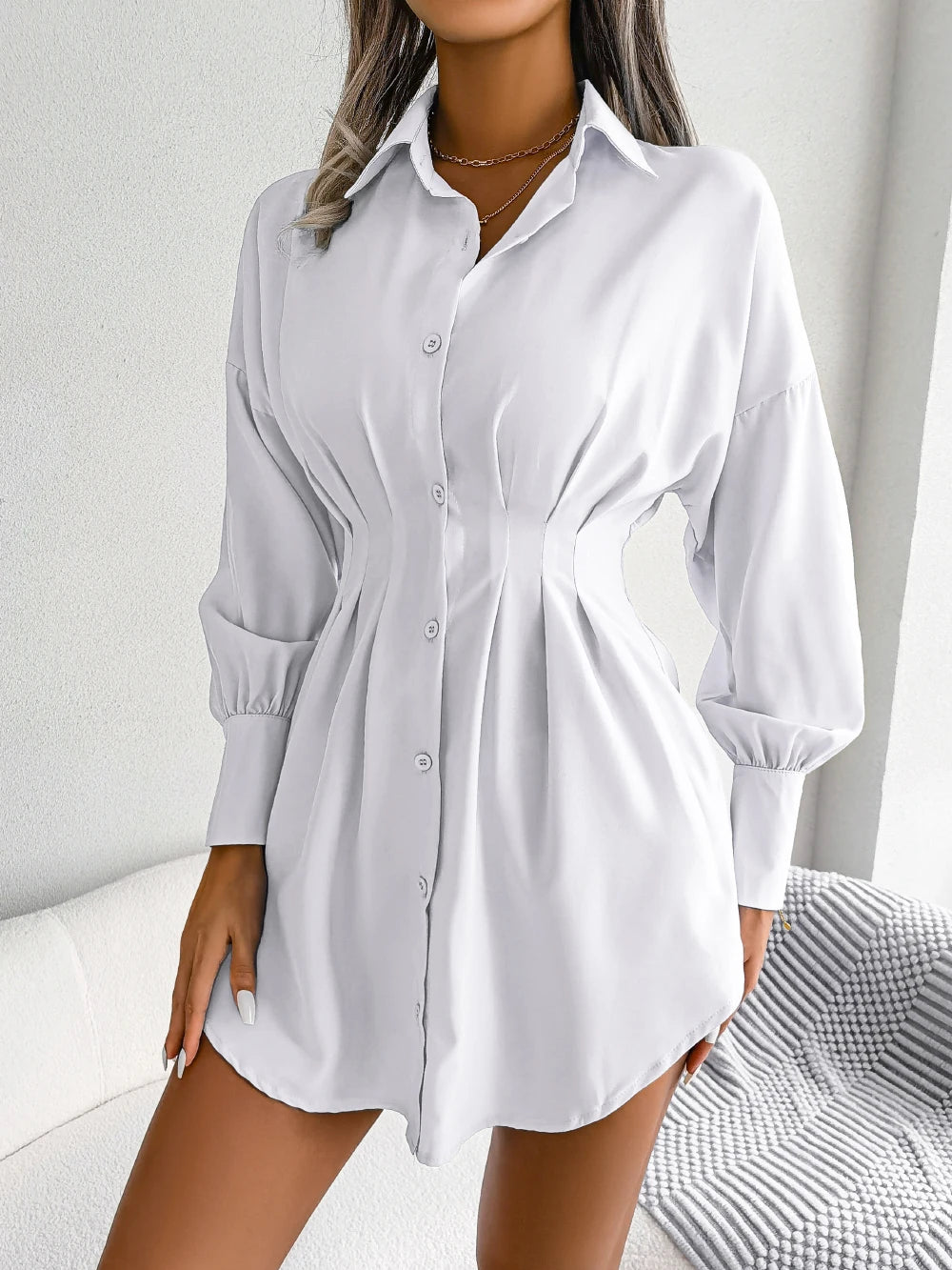 Casual Buttons Long Sleeve Mini Dress