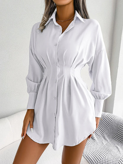 Casual Buttons Long Sleeve Mini Dress