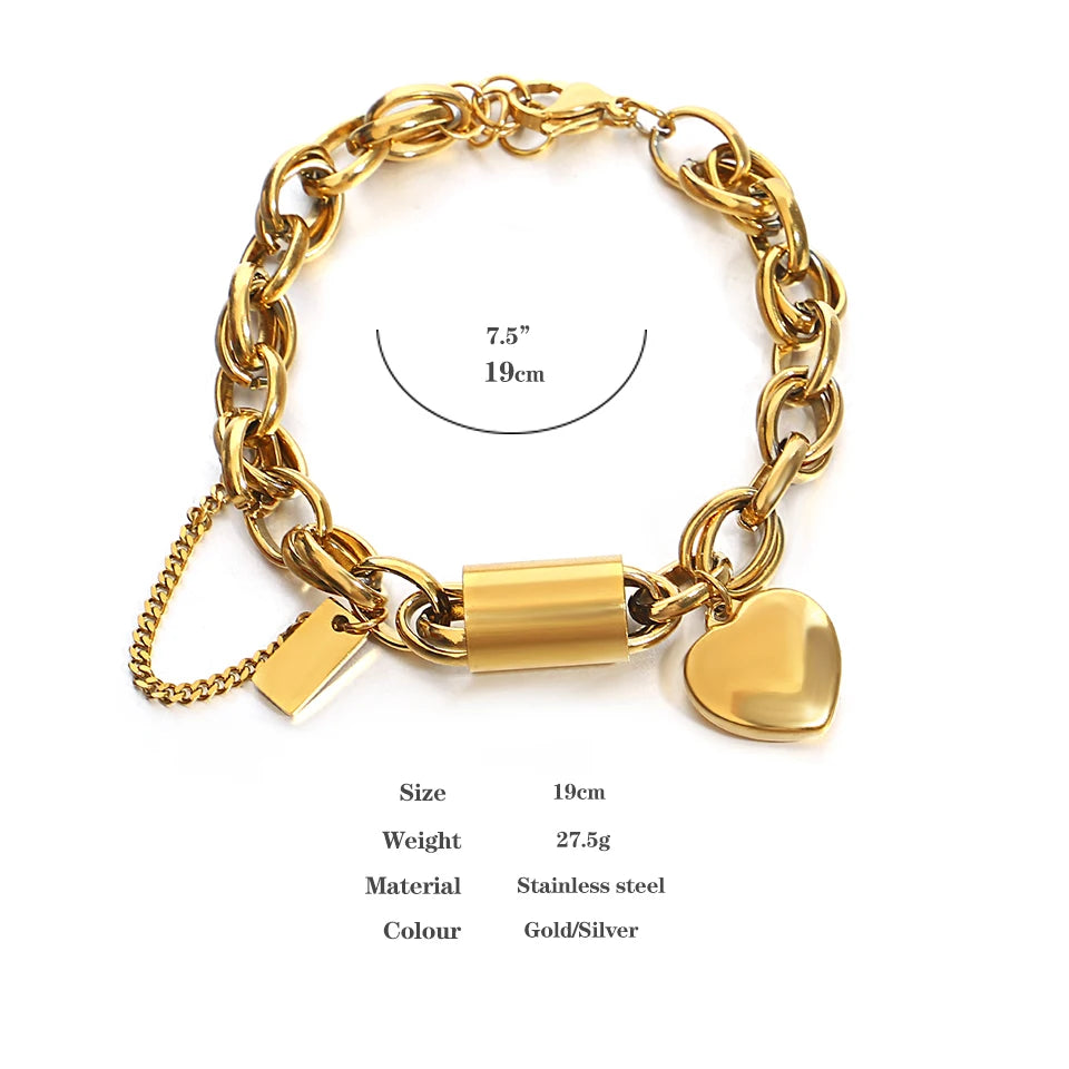 DANA Heart Lock Stainless Steel Charm Bracelet