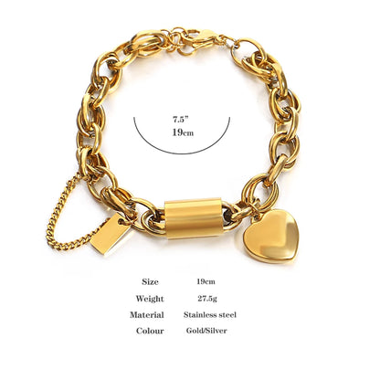 DANA Heart Lock Stainless Steel Charm Bracelet