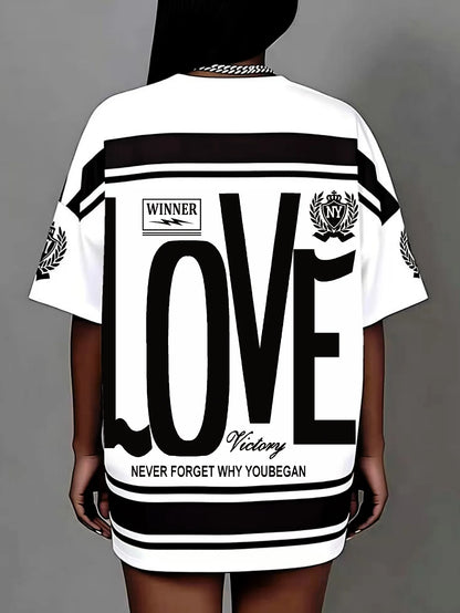 Plus size letter print T-shirt pullover