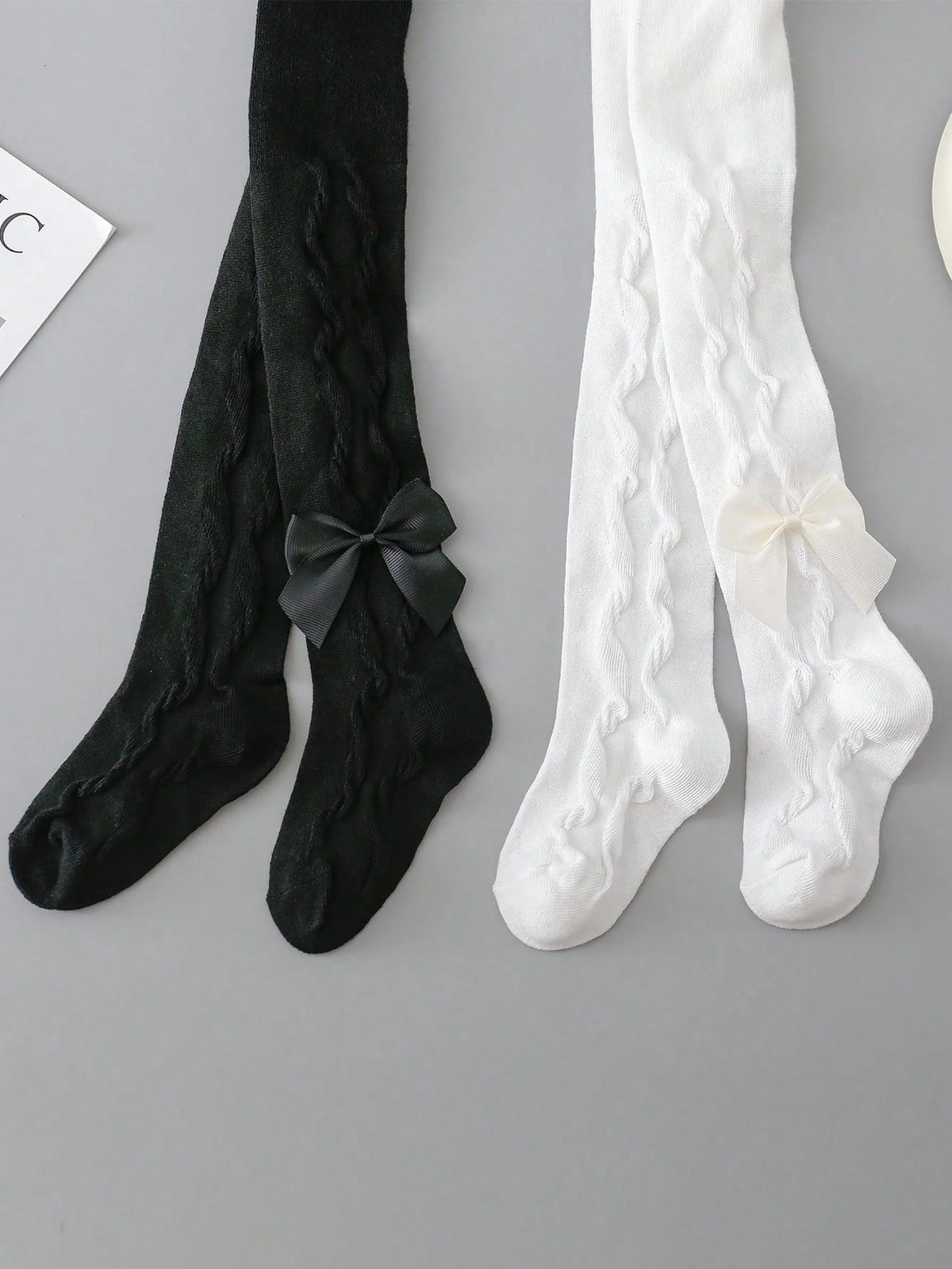 Pantyhose Threaded Bowknots Soft Stretchy Cute Tights Leggings for 1-12 Years Set